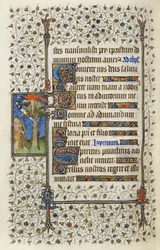 Ms 62 f.132v Gevleugeld figuur in een boomtop met boek doorboord door een zwaard, uit de 