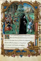 Afbeelding van de koningin van Navarra Margarita van Angoulême, hoofse liefdesscène. Pagina uit het manuscript La coche ou Debat d