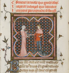 Miniatuur uit een manuscript van de Roman de la Rose door Guillaume de Lorris en Jean de Meun, 1353