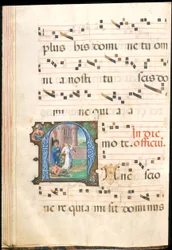 Sint-Pieter bevrijd uit de gevangenis, f.58v uit een graduale, laat 15e eeuw (inkt, tempera & bladgoud op perkament)