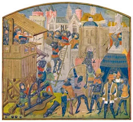 Belegeringstrein, vijftiende eeuw MS. Roy. 14 E. iv.