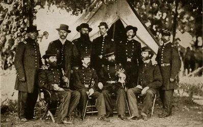 Generaal Jefferson C. Davis en staf