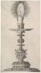 Kandelaar met brandende kaars uit: Insigne Ac Plane Novum Opus Cratero graphicum, Ein n..., 1551