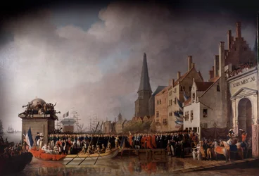 Ingang van Napoleon Bonaparte (1769-1821) en Josephine de Beauharnais (1763-1814) in Antwerpen op 18/07/1803