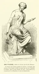 Oude Romeinse vrouw die draad spint