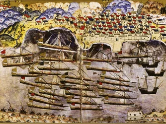 De vloot van Barbarossa overwintert in de Franse haven van Toulon, 1543, Midden 16e eeuw