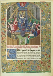 Xenophons Anabasis vertaald door Claude de Seyssel: opdrachtscène, het manuscript is een geschenk van de vertaler aan Lodewijk XII.