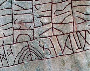 Detail van de runensteen bij Rök, Östergötland, Zweden