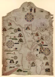 Kaart van de Middellandse Zee, de Zwarte Zee en de kusten van West-Europa en Noordwest-Afrika, ca. 1559