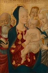 Madonna en kind met de heilige Hiëronymus, de heilige Catharina van Alexandrië en engelen, ca. 1465-1470 (tempera op populierenpaneel)
