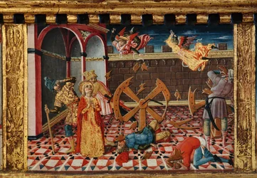 Madonna en Kind met Heiligen Jacobus, Augustinus, Bernardinus en Margaretha, eerste decennia van de 14e eeuw
