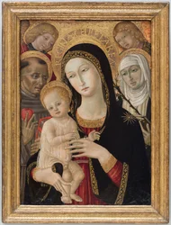 Madonna en kind met de heilige Catharina van Siena, de heilige Antonius van Padua en engelen