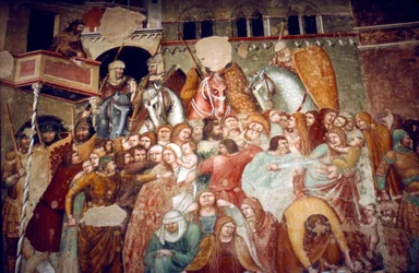 De Kindermoord, Fresco in de kerk van Santi Agostino, Siena, 1482