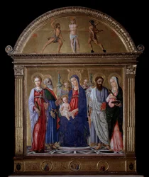 Maagd met kind en St. Bartholomeus, St. Catharina, St. Lucia en St. Mattheüs - Altaarstuk