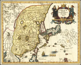 1636 kaart van China, Japan en Korea door Matthäus Merian