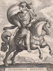 Keizer Vespasianus te paard, uit de serie De eerste twaalf Romeinse keizers, plaat 1..., 1610-50