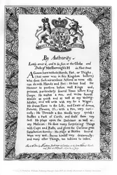 Kalligrafische tentoonstellingsaffiche van Matthew Buchinger, Dwerg van Neurenberg, 1717, 1840