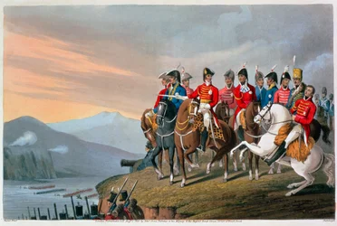 De hertog van Wellington en zijn staf steken de Bidassoa over en betreden Frankrijk, 1813-1816