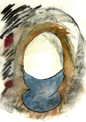 Het perfecte ei van de vrijgezel 1, 2021 (aquarel, houtskool)