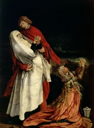 Maria en Maria Magdalena aan de voet van het kruis, detail van het altaarstuk van Isenheim, ca. 1510-15 (detail van 3706)