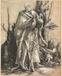 Bebaarde heilige met wandelstok, ca. 1516