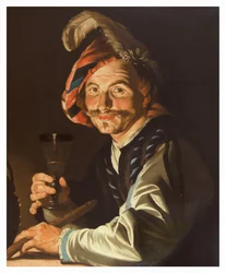 Fluitspeler met een glas wijn, ca.1615-50 (olieverf op doek)