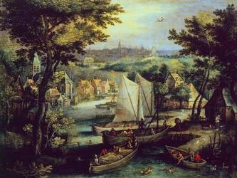 Rivierlandschap, door Mathys Bril de Jongere (1550-1583)