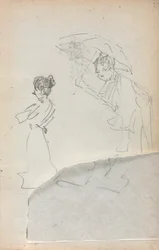 Italiaans Schetsboek: Staande Vrouw in profiel & Man met een Paraplu pagina 2, 1898-1899