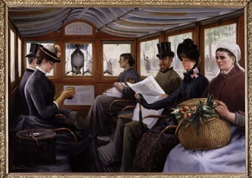 Passagiers in een omnibus