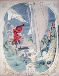 Armand-Jean du Plessis, Kardinaal Richelieu (1585-1642) afgebeeld als beschermer van loyaliteit aan de Franse Kroon, illustratie uit een leven van Richelieu door Theodore Camu