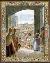 Aankomst bij de Sainte-Chapelle voor de proclamatie van de meerderjarigheid van koning Lodewijk XIV