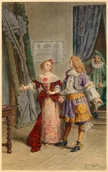 Backstage bij Scapin, Armande, Baron en Moliere (illustratie)