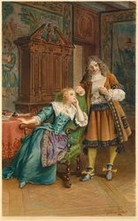 Moliere leest een nieuw stuk voor aan Armande Bejart (illustratie)