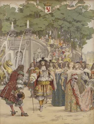 Nicolas Fouquet ontvangt koning Lodewijk XIV in Vaux