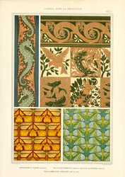 Dierenmotieven in Art Nouveau ornamenten (litho)