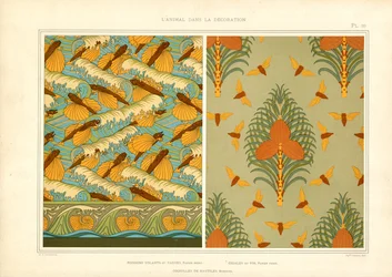 Art Nouveau behangpatronen met insecten en zeedieren (litho)