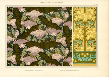 Art Nouveau oppervlaktepatronen met vleermuis- en vlindermotieven (litho)