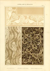 Driedelig Dierenornament met Haan, Zeepaardjes en Hagedissen (litho)