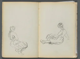 Schetsboek - The Granite Shore Hotel, Rockport, pagina 042  43: Twee zittende vrouwenfiguren