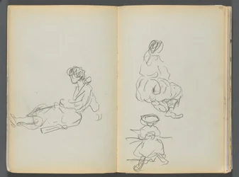 Schetsboek - The Granite Shore Hotel, Rockport, pagina 048  49: Zittende vrouwenfiguren