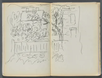 Schetsboek - The Granite Shore Hotel, Rockport, pagina 058  59: Huis en omheinde tuin