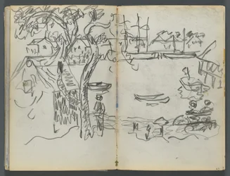 Schetsboek, De Dells, nr. 127, pagina 162  163: Havengezicht