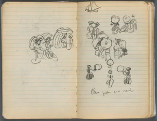 Schetsboek, pagina 110 111: Studie voor figuren op een strand