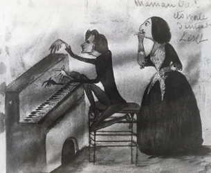 Karikatuur van Franz Liszt en George Sand in Nohant in 1832