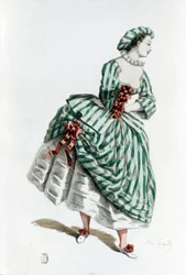Kostuum en masker van Colombine in 1855