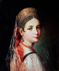 Portret van een Jonge vrouw in Sarafan en Kokoshnik