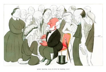 Robert Browning, thee drinkend met de Browning Society
