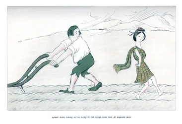 Robert Burns, nadat hij zijn hand aan de ploeg heeft gezet, kijkt terug naar Highland Mary, 1904