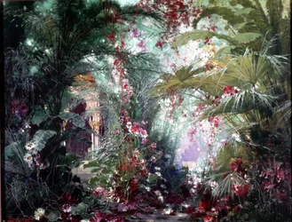 Decor voor Richard Wagners voorstelling "Parsifal": de tuin van Klingsor. Scenografie van Bruckner, 1882. Wagner Museum, Bayreuth.
