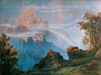 Duitsland, Bayreuth, Walhalla, achtergrond voor het toneelontwerp van De Ring van de Nibelung van Richard Wagner (1813-1883)